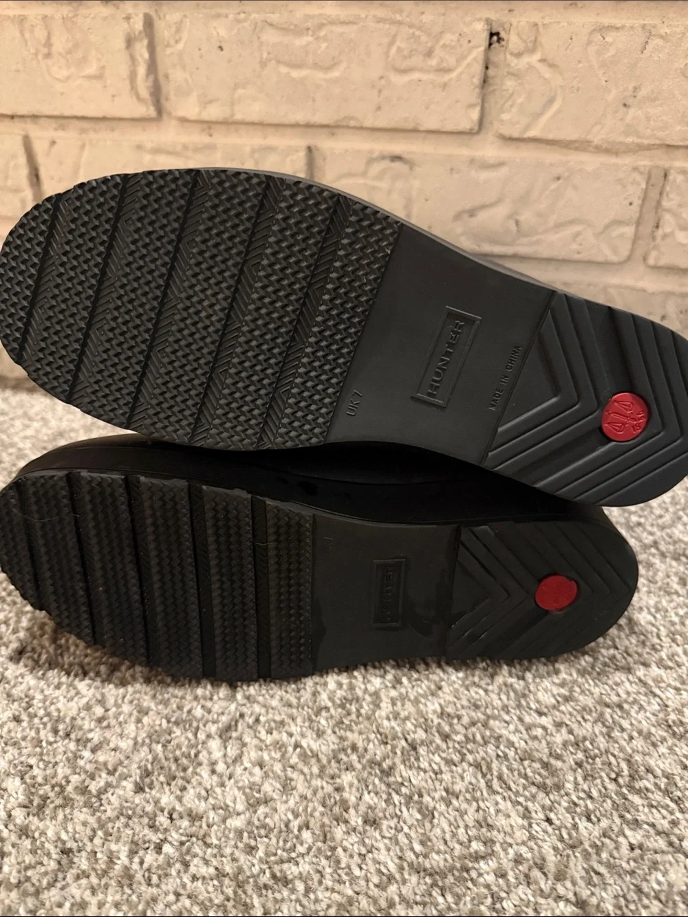 Hunter Black Short Rain Boots with Red-Trim Pull Tabs